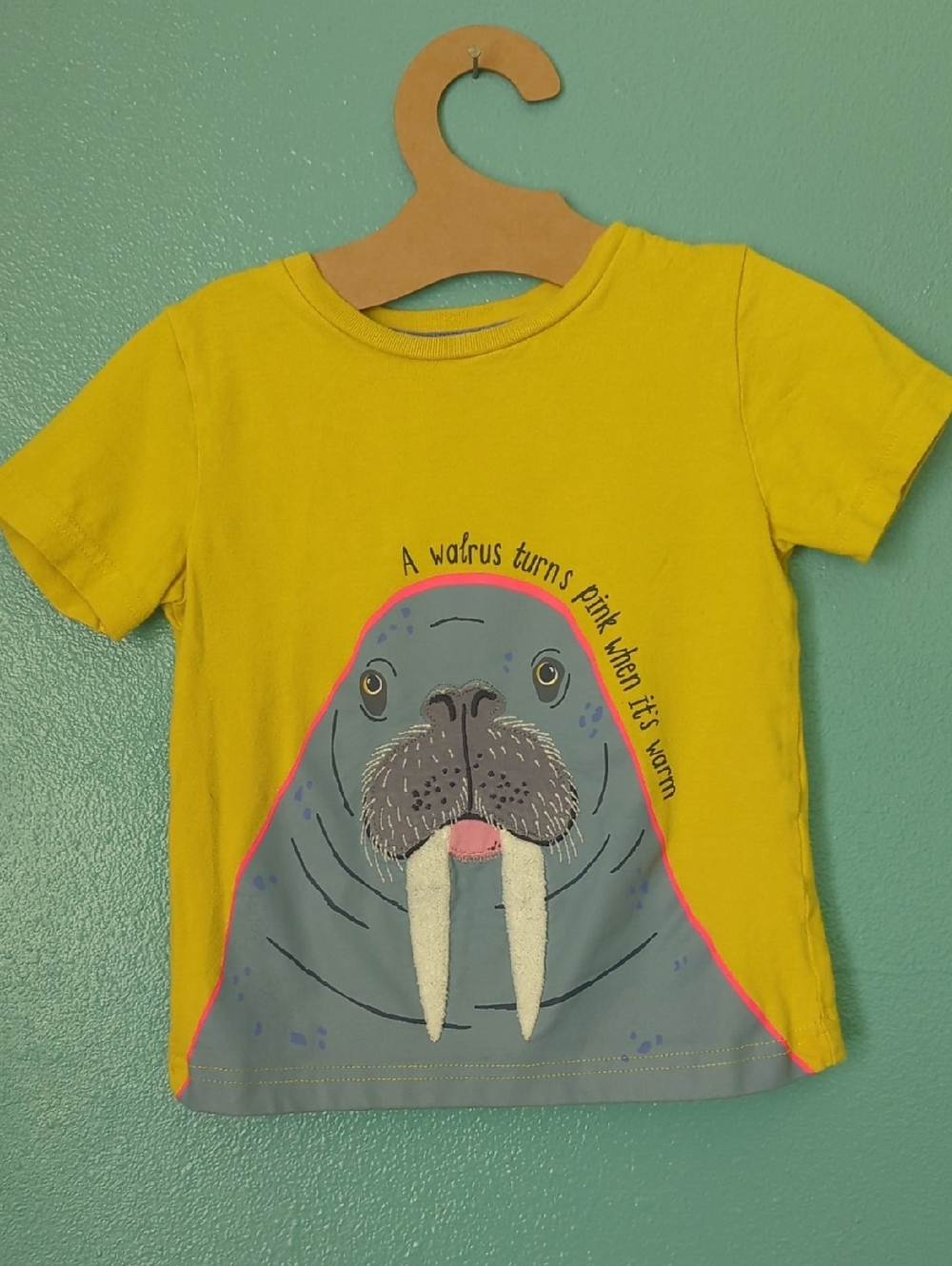 Mini Boden Yellow Tee with Playful Walrus Graphic